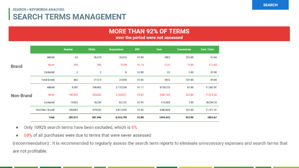 Seiso analyse search terms